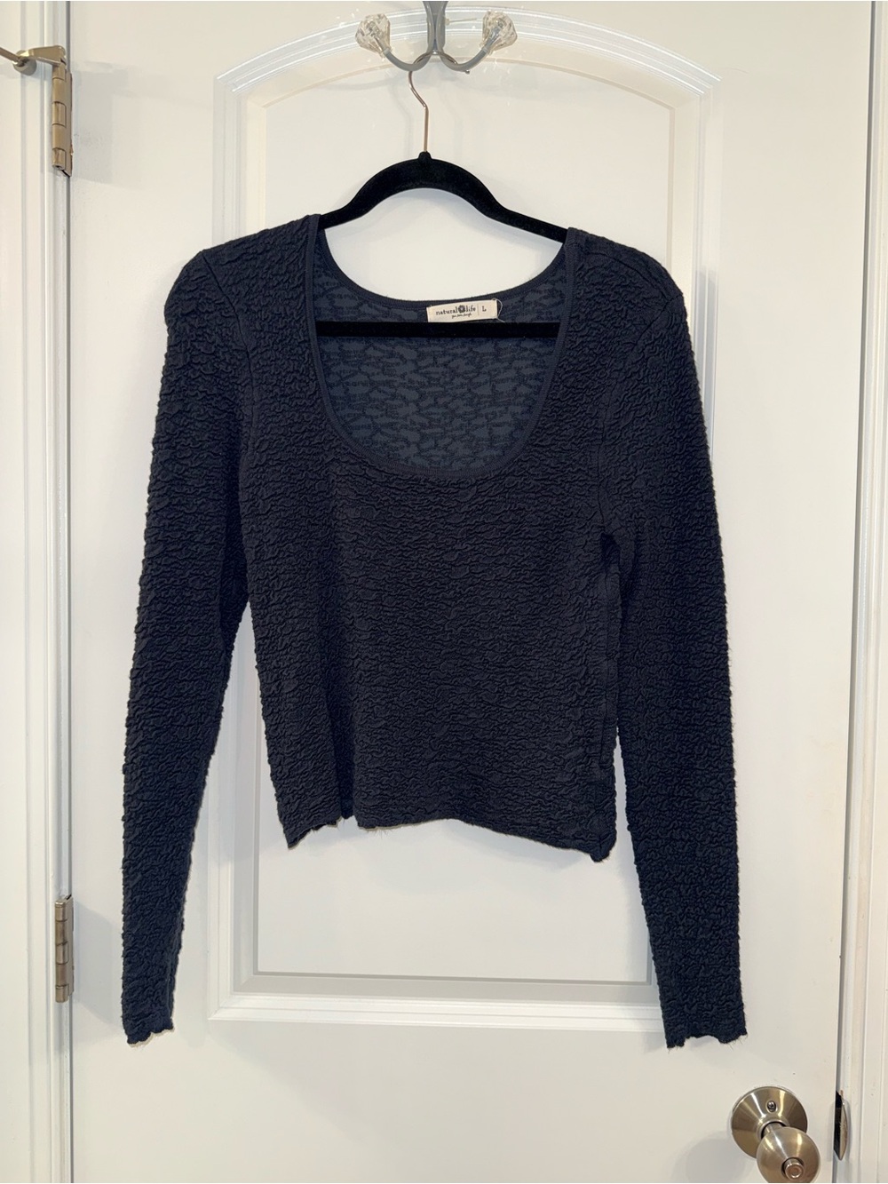 Natural Life Scoop Neck Black Popcorn Knit Long-Sleeve Top